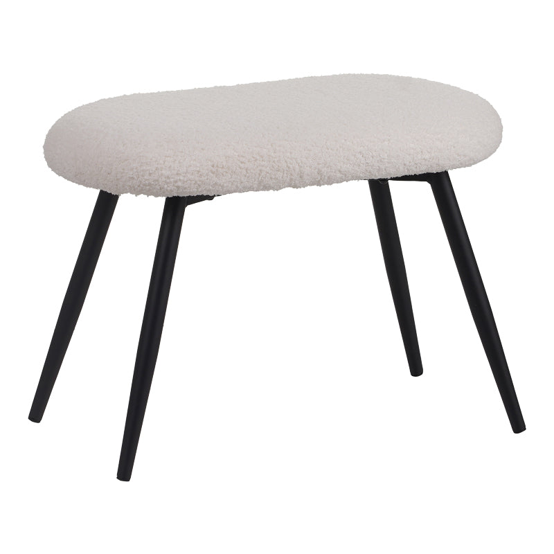 Фотьойл с табуретка Карар плат букле в бял нюанс с черни метални крака 67.5x67.5x106cm