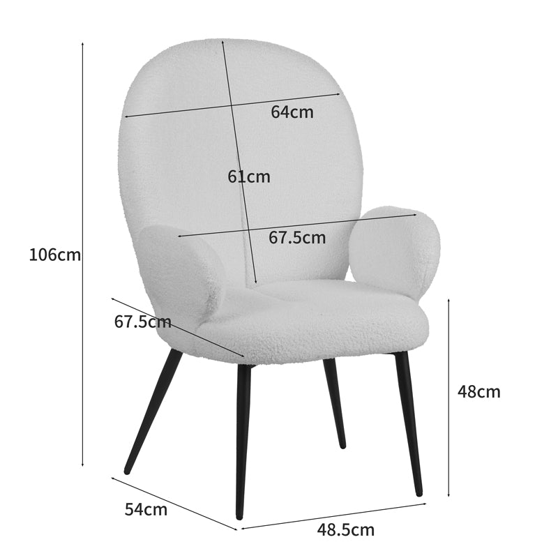 Фотьойл с табуретка Карар плат букле в бял нюанс с черни метални крака 67.5x67.5x106cm