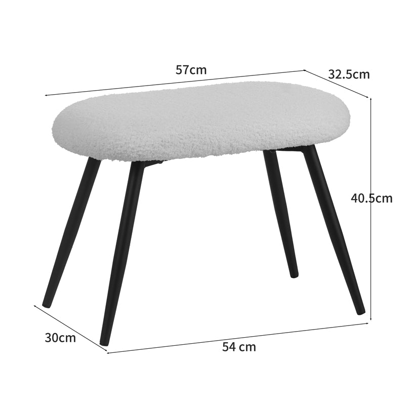 Фотьойл с табуретка Карар плат букле в бял нюанс с черни метални крака 67.5x67.5x106cm