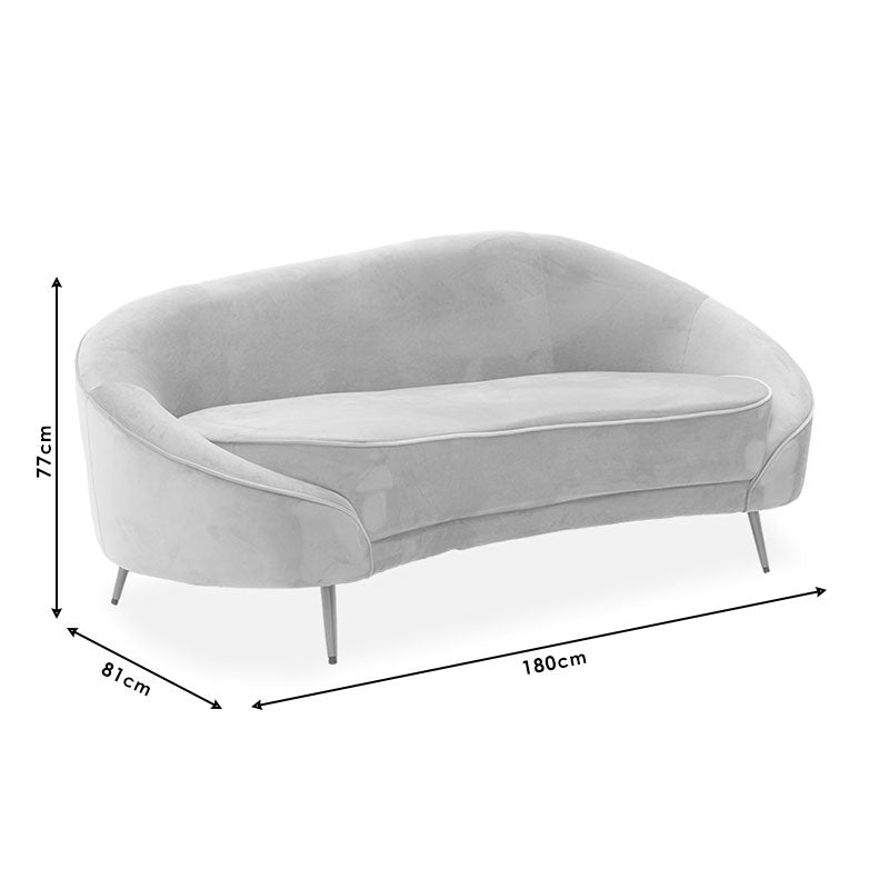 3-местен диван amora в кадифе от гнила ябълка - златен метал 180x81x77см