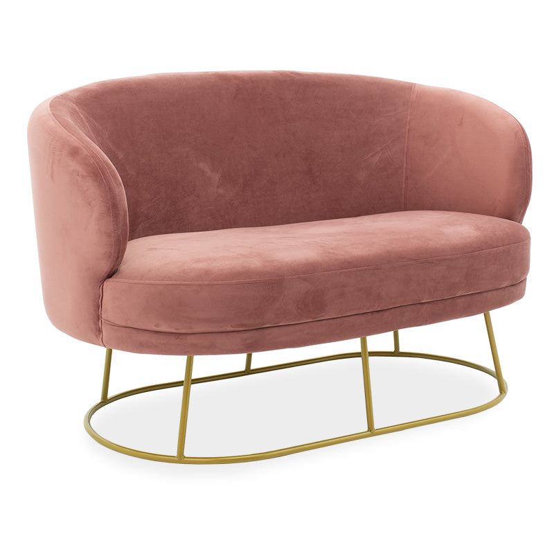 2-местен диван Rony в кадифе от гнила ябълка - златен метал 132x82x83см