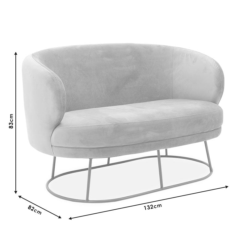 2-местен диван Rony в кадифе от гнила ябълка - златен метал 132x82x83см