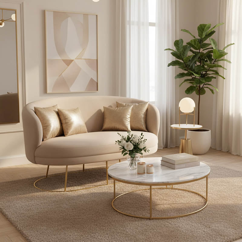 2 местен диван Rony кадифе бежово-златист метален крак 135x75x85см