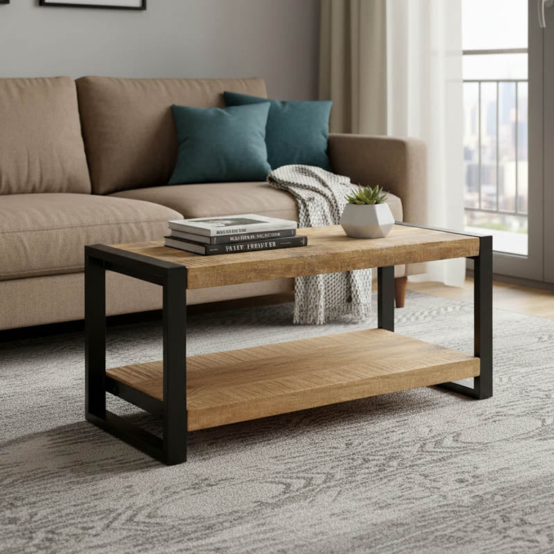 Маса за кафе Miles масивно мангово дърво естествено-черно 100x45x45.5cm