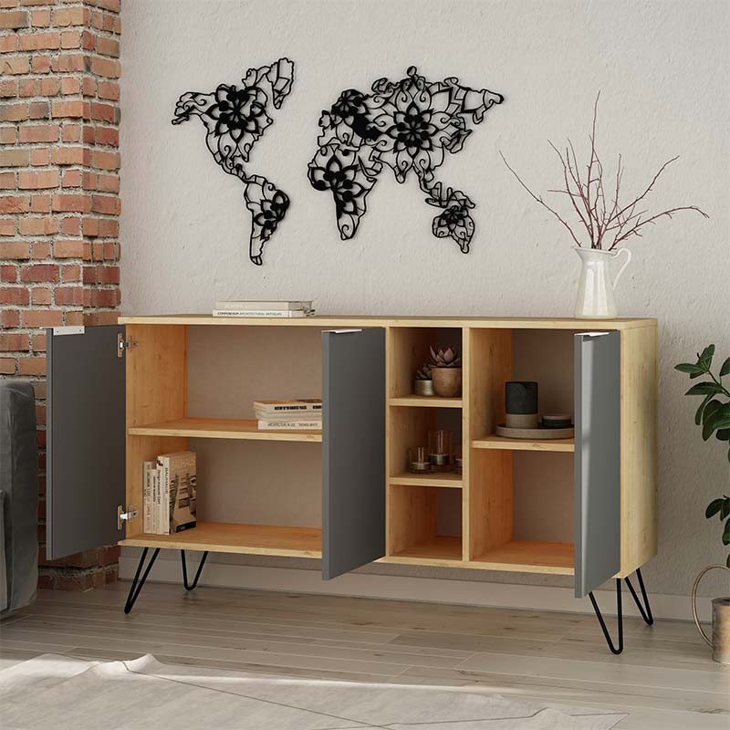 Бюфет Clara в дъб - цвят тъмно сив 142x35.5x83см