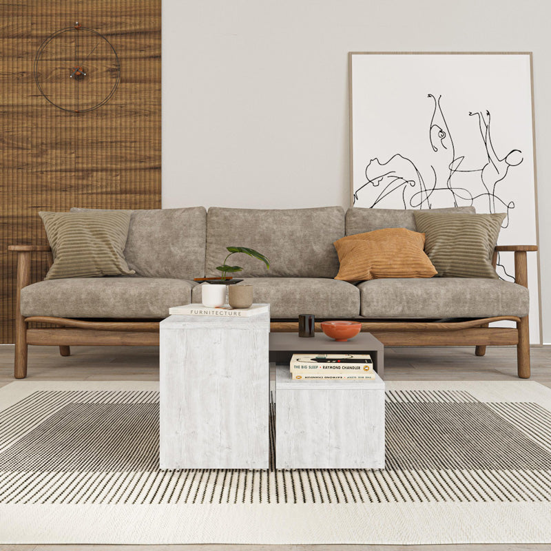 Комплект холни маси Kantar от 3 броя в антично бяло - цвят мока 65x30x39см