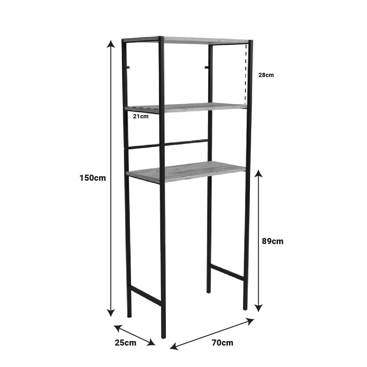 Шкаф за пране Zermin метал-меламин натурален-черен 70x25x150см