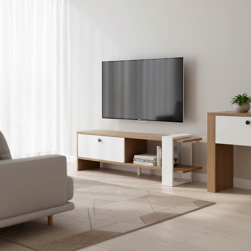 Тв шкаф Salon цвят бяло-орех 120х25х37см