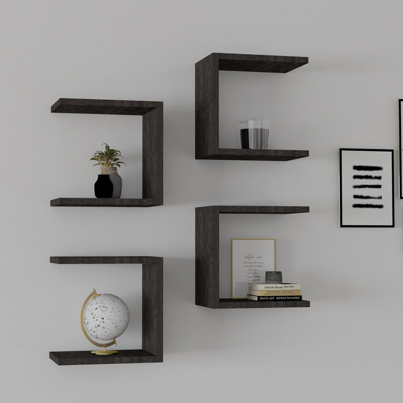 Комплект 4бр стенни рафтове Perari цвят тъмен орех 30x19,6x30 см