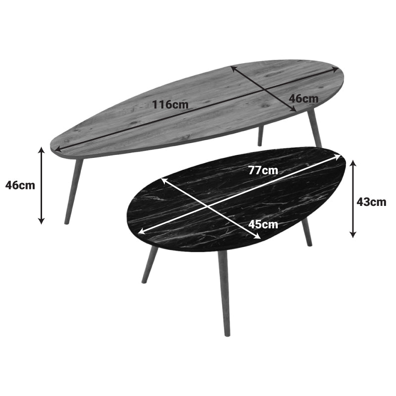 Холни маси Monty 2бр в естествен черен мраморен нюанс