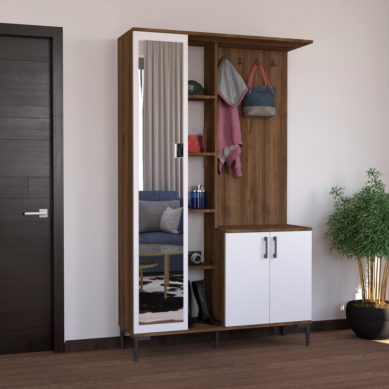 Входен модул Melena с огледало-закачалка бяло-орех 120x37.5x199см