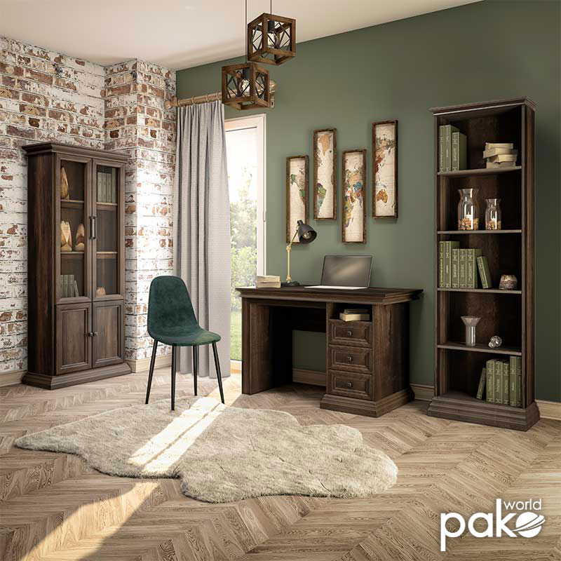 Библиотека Mozart със стъкло орех 78.5x38x188см