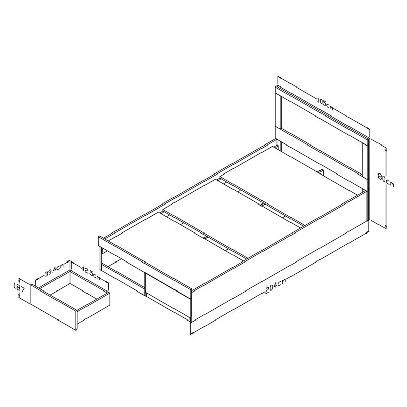Единично легло Olympus с чекмедже кастило-дъб 100x200см