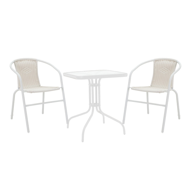 Градински комплект Watson-Obbi бял метал-стъкло маса 70x70x70см