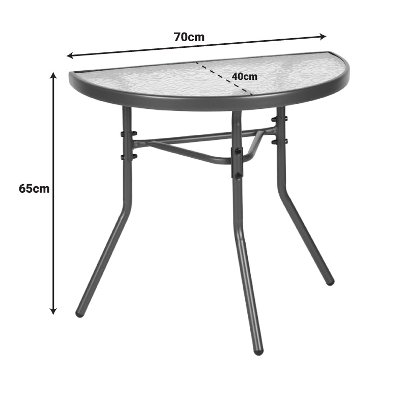 Полукръгла маса Bion стъкло-метална в тъмносив цвят 70x40x65см