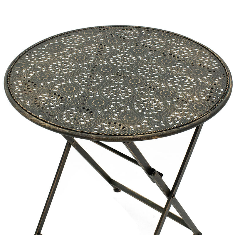 Трапезарен градински комплект 3 бр в цвят мед античен метал с маса ф 60см