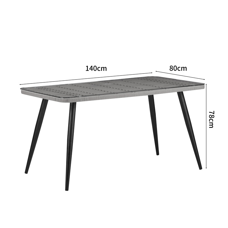 Ратанова маса Naoki Glass-peс покритие от естествено дърво с черни крака 140x80x78cm