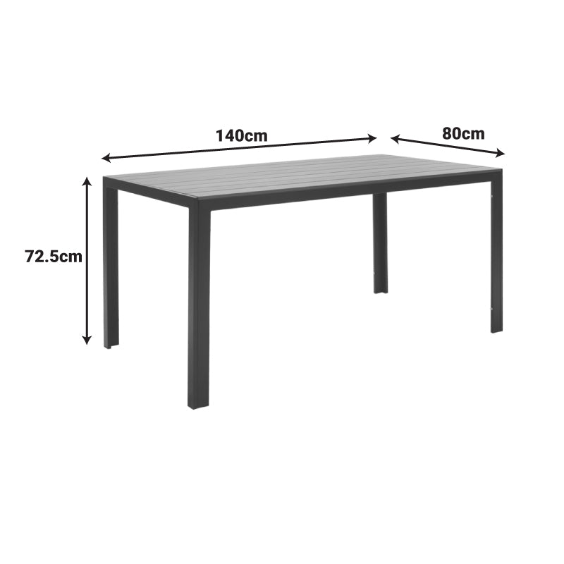 Градинска маса Nares алуминий черен шперплат антрацит 140x80x72.5cм