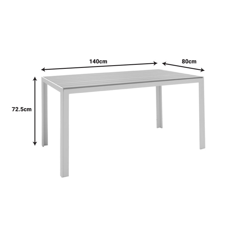 Nares маса алуминий бял шперплат естествен 140x80x72.5cm