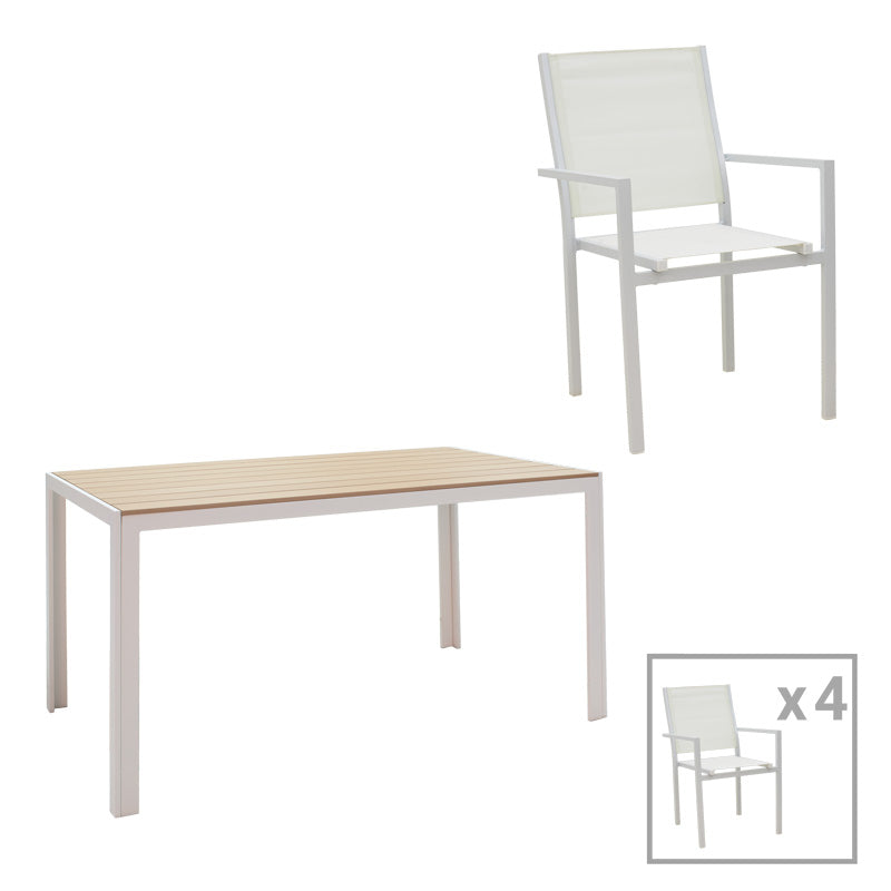 Комплект Zacreta-Nares от 5 бр бяло-натурално с маса 140x80x72.5см