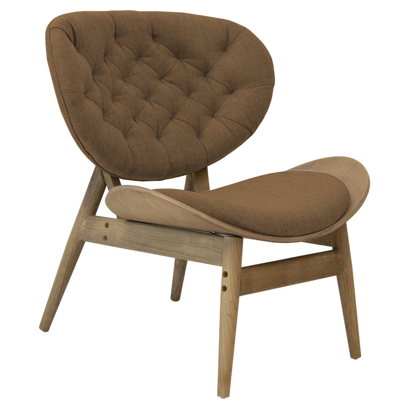 Релакс фотьойл Udalle масивно орехово дърво-кафяв плат 77x70x82см