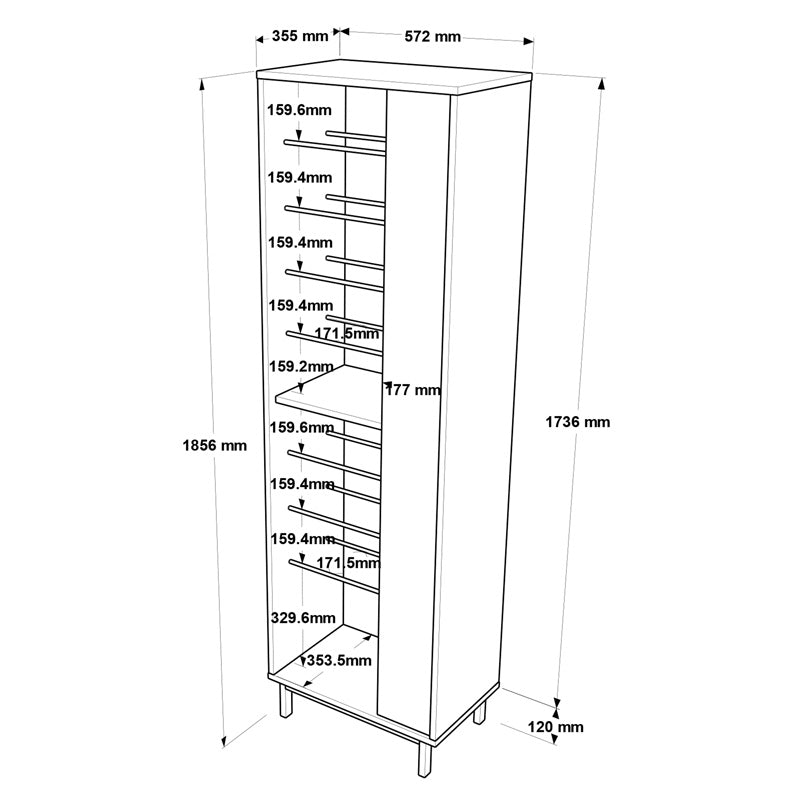 Шкаф за обувки Scarpiera естествен бял цвят 57.2x35.5x185.65cм