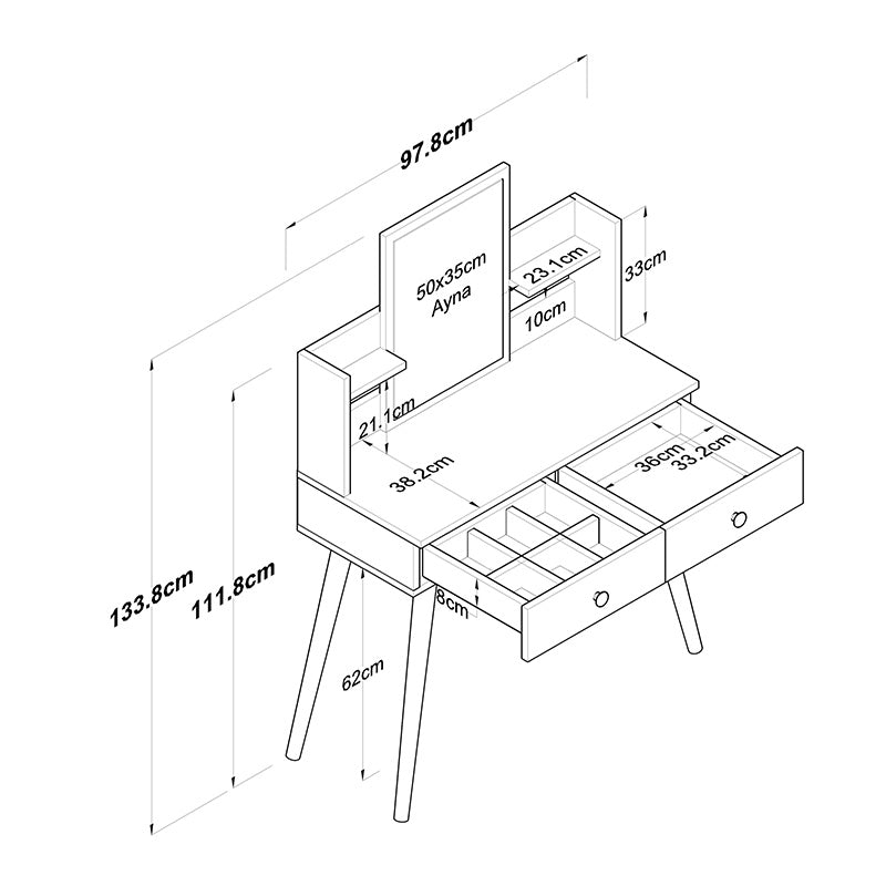 Тоалетка с огледало Rainy бяла 90x38.2x111.8cm