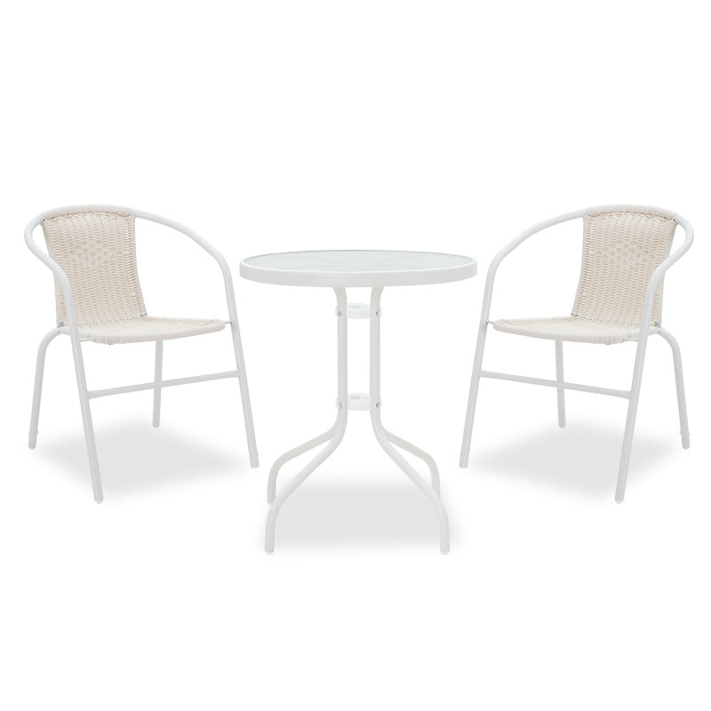 Градински трапезен комплект Watson-Obbi 3 бр метал бяло стъкло маса Φ60x70см