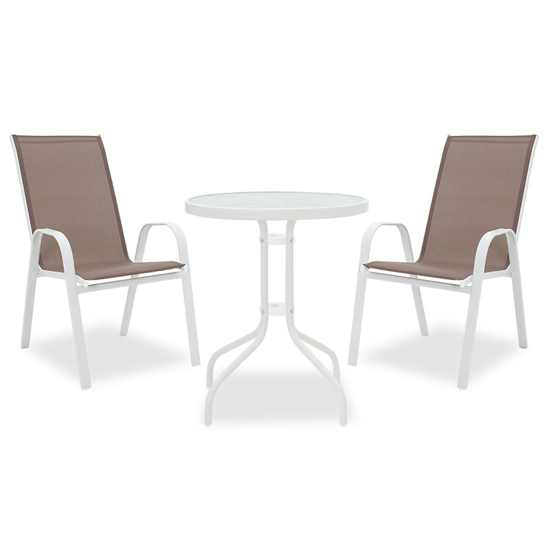 Градински трапезен комплект 3бр Calan-Watson с маса ф60 метал бяло-текстилен кафяв