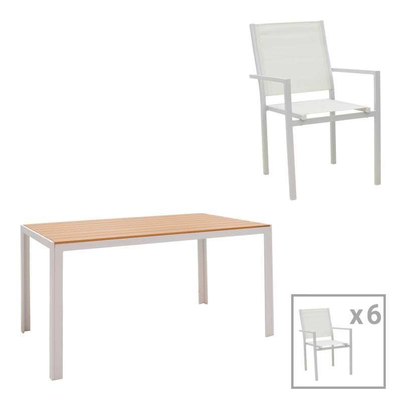 Градински трапезен комплект zacreta-nares 7 части алуминий-текстилен в бял нюанс с маса 140/80