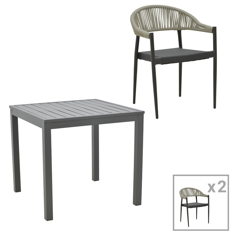 Градински  комплект  Kliton- Elation  от 3 части алуминий в нюанс антрацит с маса  80x80x74см