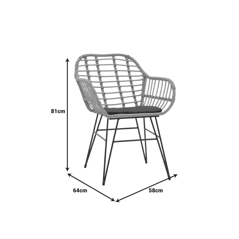 Комплект трапезна маса 80x80x78см и столове Naoki V от 3бр ратан пе в естествен нюанс и маса черен метал