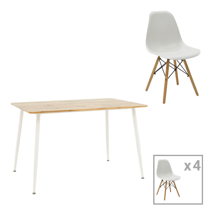 Комплект трапезна маса Julita-Cuba от 5 pp-mdf цвят бяло-сонома 120x80x75см