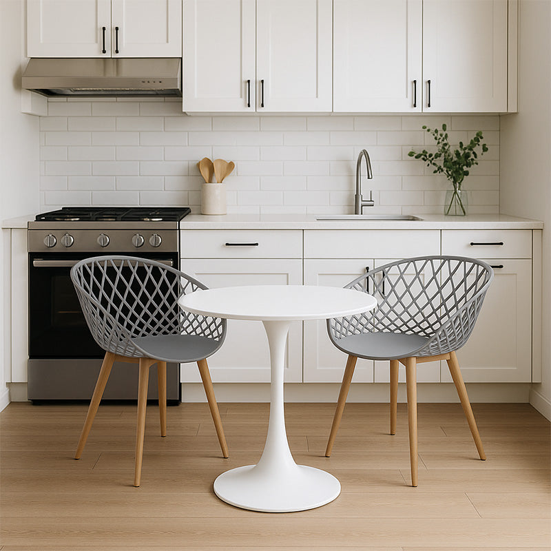 Комплект трапезна маса Elijah-Ezra от 3 pp-pu в сиво-бял цвят с естествени крака Φ60x74см