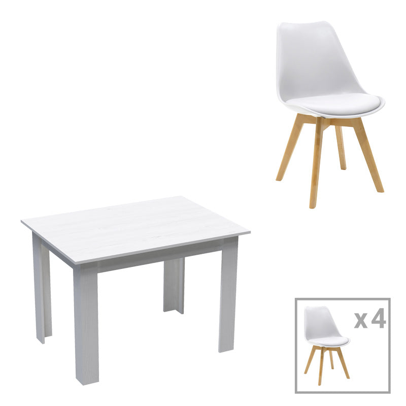 Комплект трапезна маса от 5 части manka-gaston в бял цвят 110x80x77см