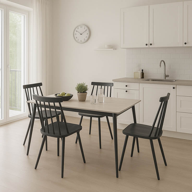 Комплект трапезна маса aurora i-gustas от 5 части бял мрамор-черен 120x80x76см