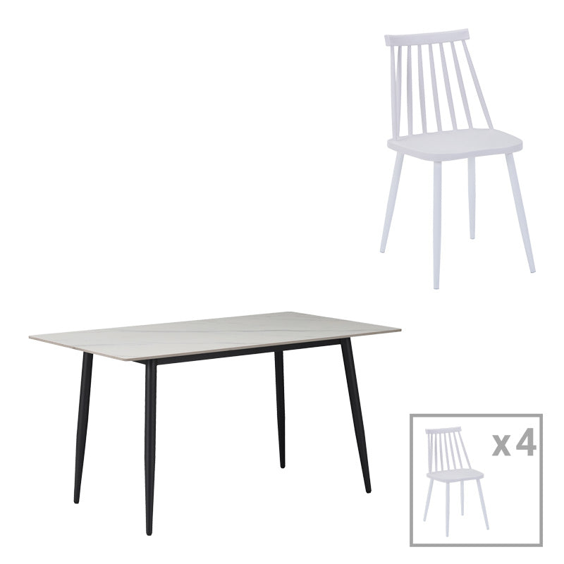 Комплект трапезна маса aurora i-gustas от 5 части бял мрамор-бял 120x80x76см