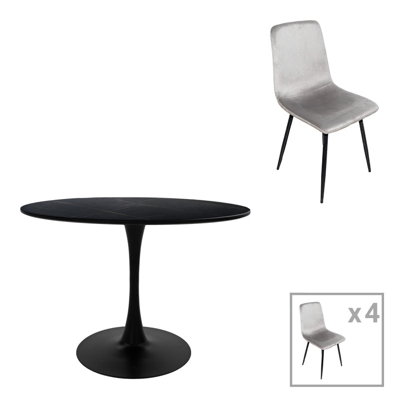 Трапезна маса balou-grato комплект от 5 бр черно-сиво d100x73см