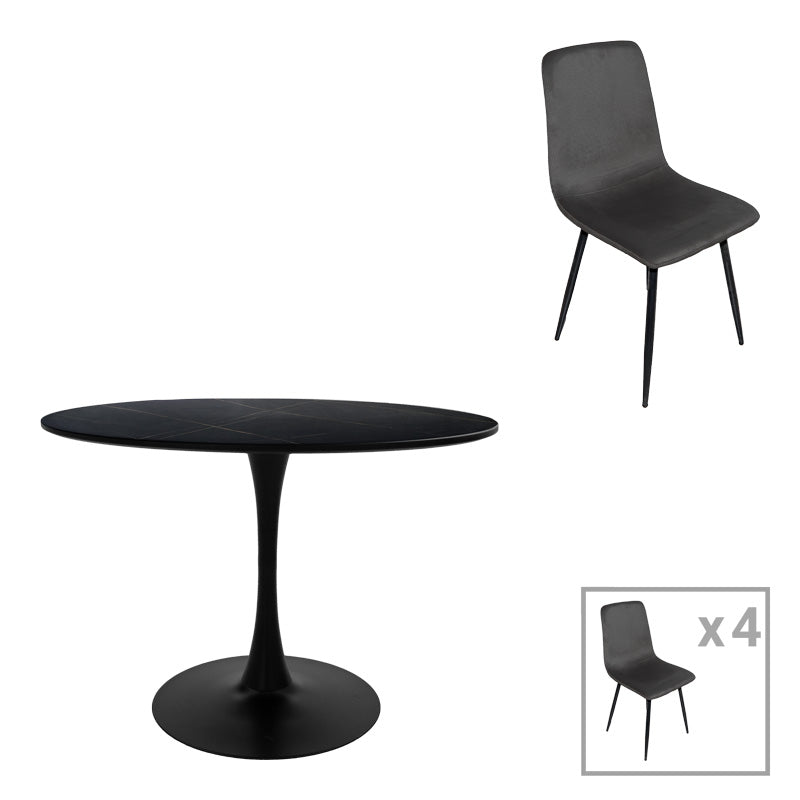 Трапезна маса balou-grato комплект 5 бр черна d100x73см