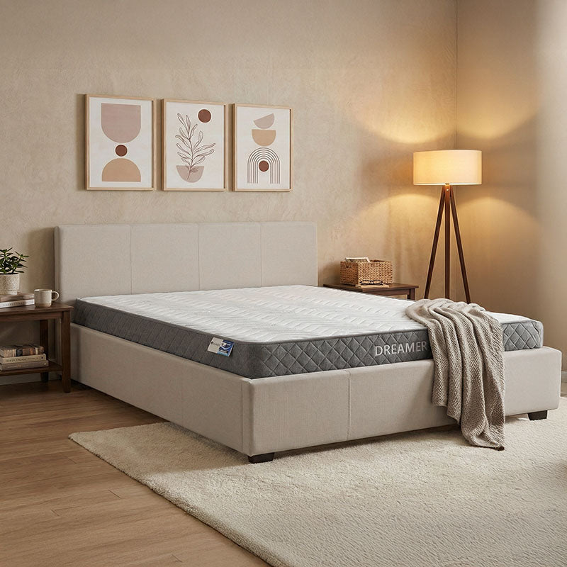 Легло с матрак и място за съхранение Norse-Dreamer плат екрю 160x200см