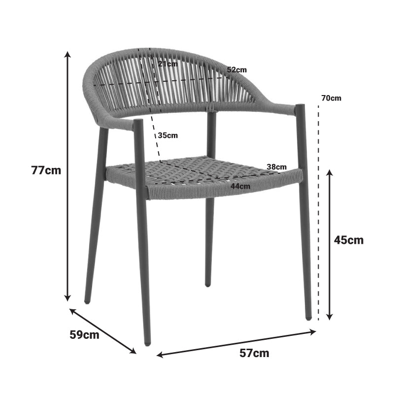 Фотьойл Freiburg алуминий черен-въже естествено-тухла цвят57/59/77см