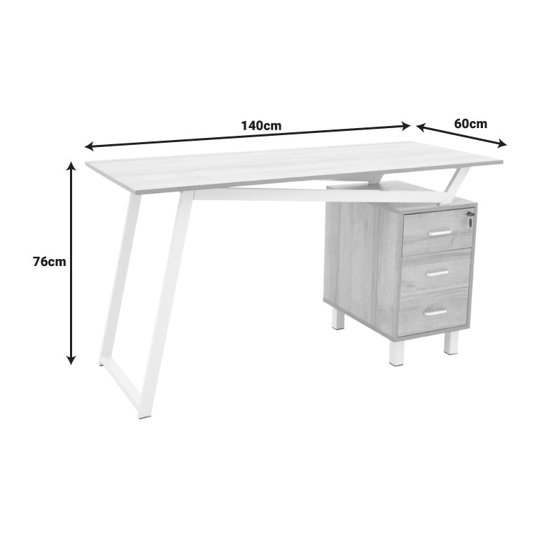 Офис бюро с чекмеджета Prosper меламин естествено бяло 140x60x76см