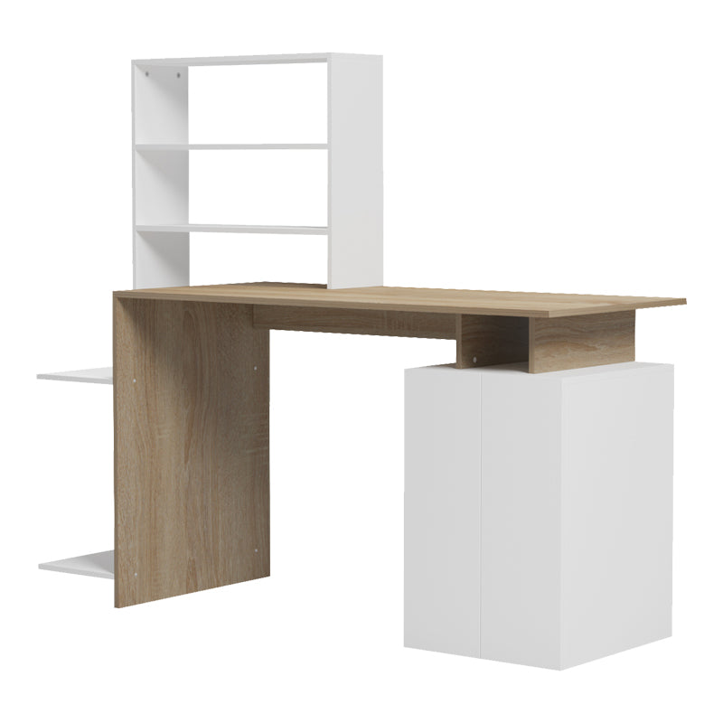 Офис бюро с рафт и шкаф Meza в цвят sonoma-бял 146.3x55x128.8см