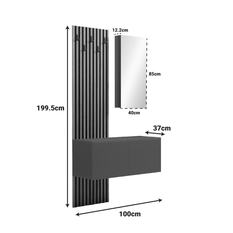 Входна мебел arika с огледало в бяло-сонома нюанс 100x37.1x199.5см
