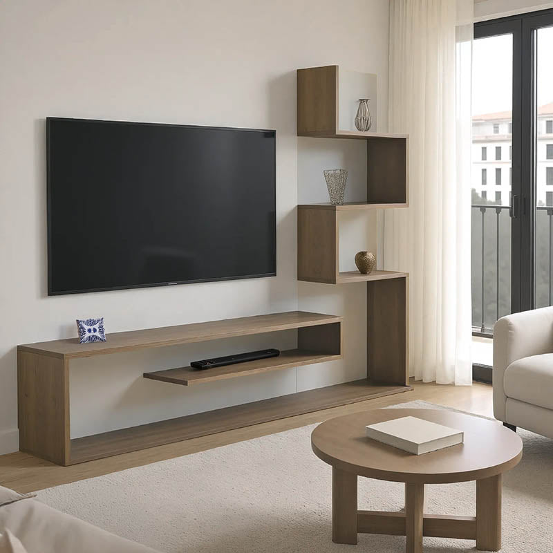 Тв шкаф Cazenda с библиотека в сонома и бял цвят 160x29x126см