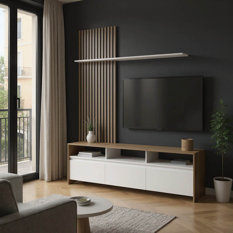 Холна гарнитура Delfina в цвят сонома и бяло 190x40x199.5см