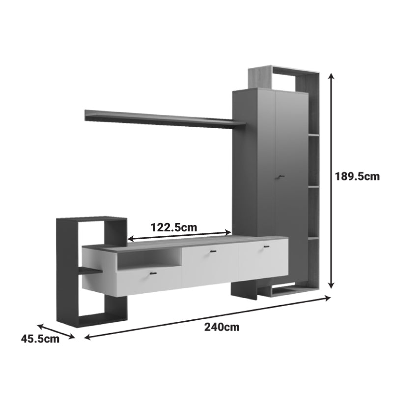 Холна гарнитура Ferefia в цвят сонома / бяло и тъмно сиво 240x45.5x189.5см