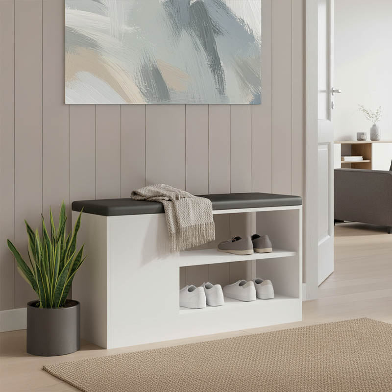 Шкаф за обувки-табуретка Deboule за 8 чифта обувки в бяло-черен цвят 90x30x46см