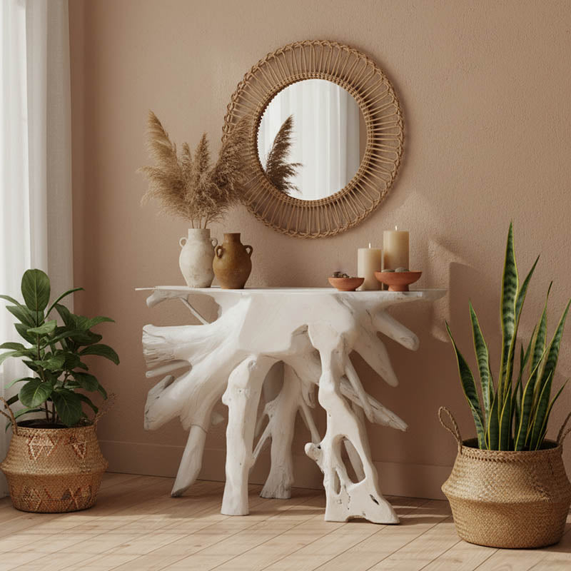 Конзола Lyle ръчно изработена масивна дървесина бяла 100x38x80см