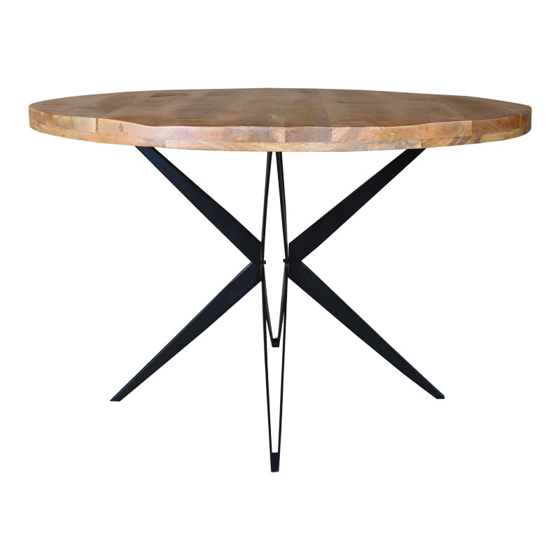 Трапезна маса Bocco Ι естествено мангово дърво 3см с черни метални крака D150x77см